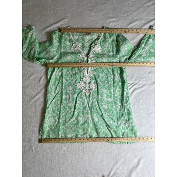 Women’s Embroidered Linen Tunic Size XL Green White California Beachy Resortcore - Picture 6 of 9